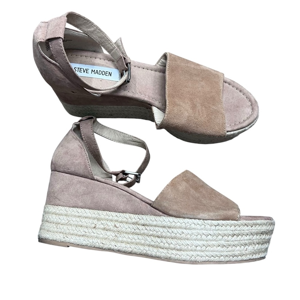 Steve Madden Apolo Taupe Suede Espadrille Sandals 3 1/4 inch heal Size 10